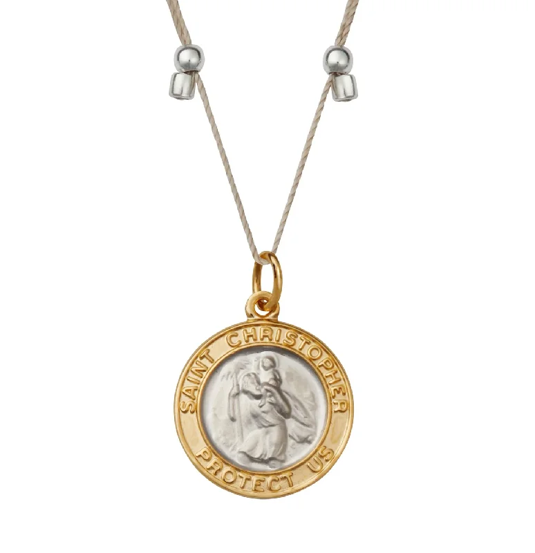 Unique necklaces and pendants with custom birthstone arrangements for personalization-Higher Power Saint Christopher Necklace - Two-Tone on Silver by &Livy