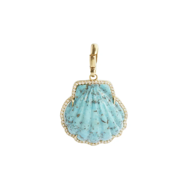 Best necklaces and pendants with statement designs for a fashionable accessory-Carved Shell Charm - Turquoise