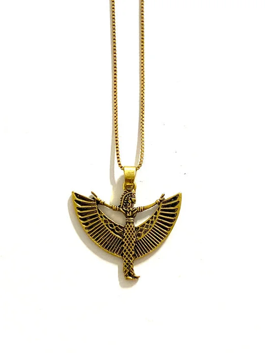 Best necklaces and pendants with heart-shaped designs for a romantic look-Standing Egyptian Brass Goddess Necklace