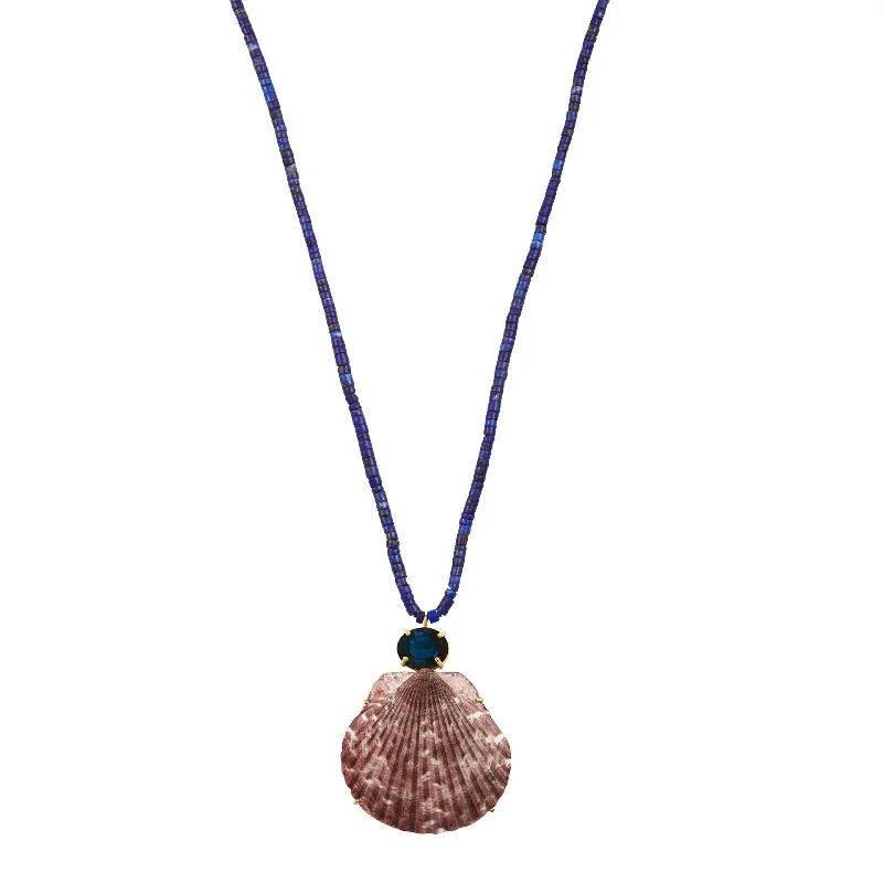 Stylish necklaces and pendants with diamonds for a glamorous and elegant look-Blue Tourmaline and Shell Necklace with Lapis Beads