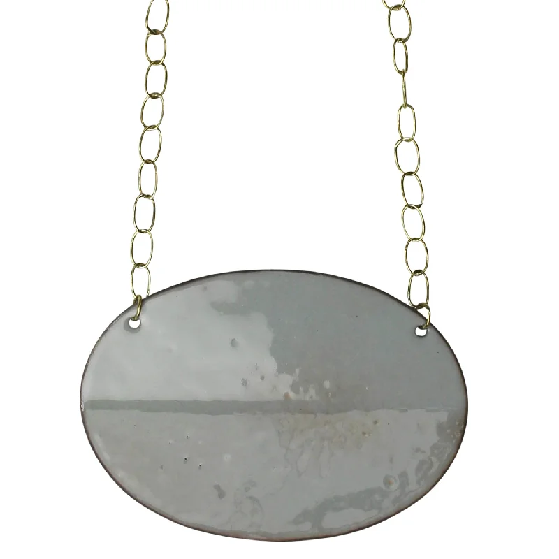 Best necklaces and pendants with black diamonds for an edgy, bold statement-Necklace - Creased Oval, Grey