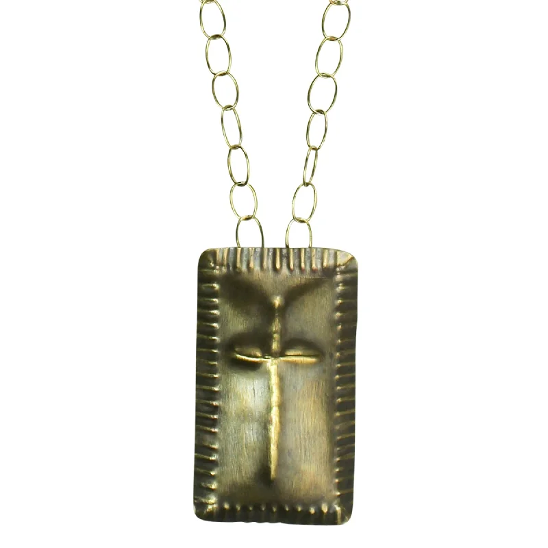 Necklaces and pendants with engraved messages for a deeply personal, sentimental gift-Obara Cross Necklace, Brass, Rectangle