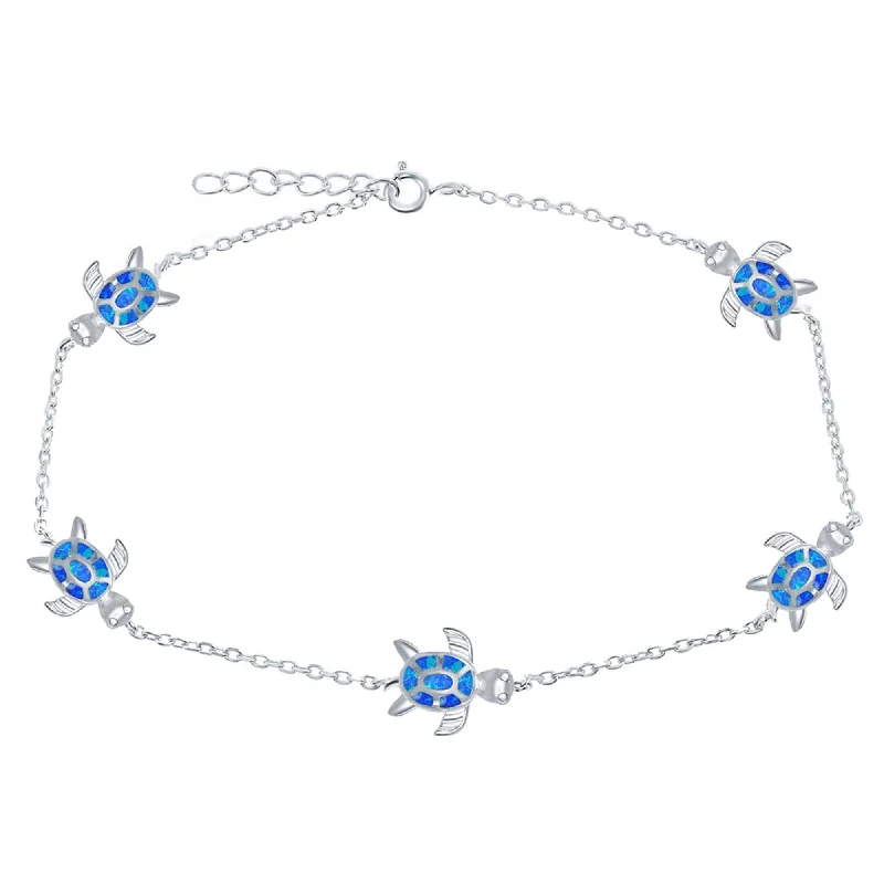 Necklaces and pendants with crescent moon designs for a celestial and mystical feel-Opalata Women's Anklet - Sterling Silver Material Blue Inlay Opal Turtle | R-9233