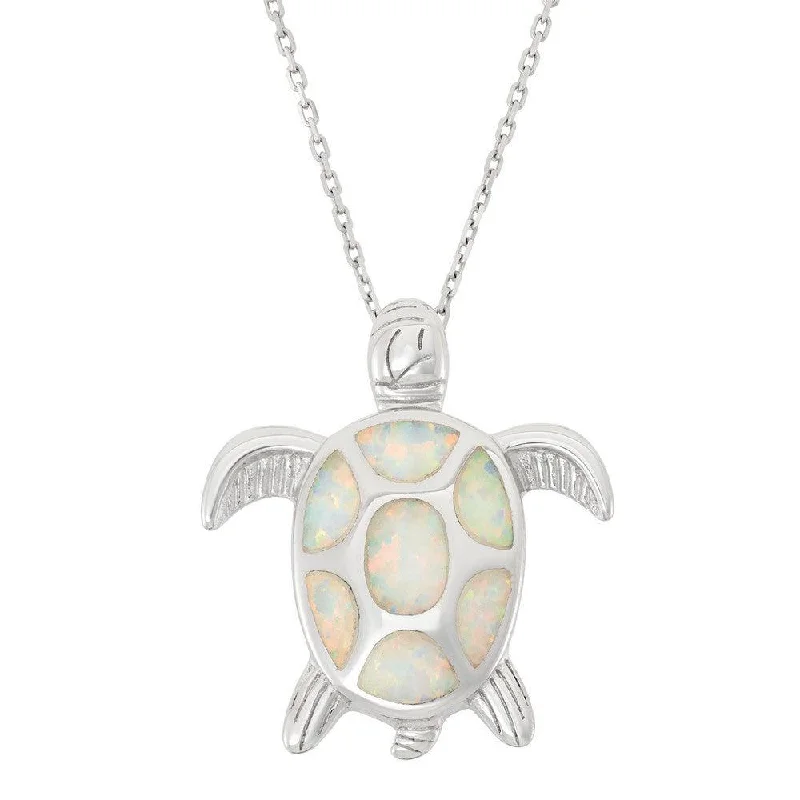 Best necklaces and pendants with infinity hearts for a romantic, eternal symbol-Sterling Silver and White Inlay Opal Turtle Pendant