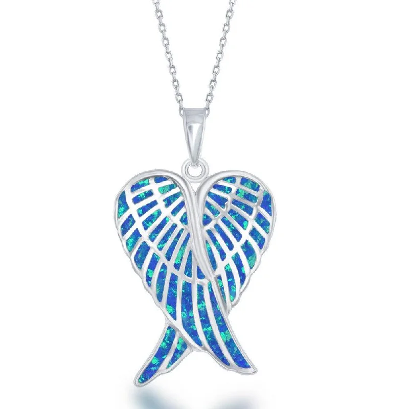 Best necklaces and pendants with silver chains for a sleek, timeless look-Sterling Silver Blue Inlay Opal Angel Wings Pendant