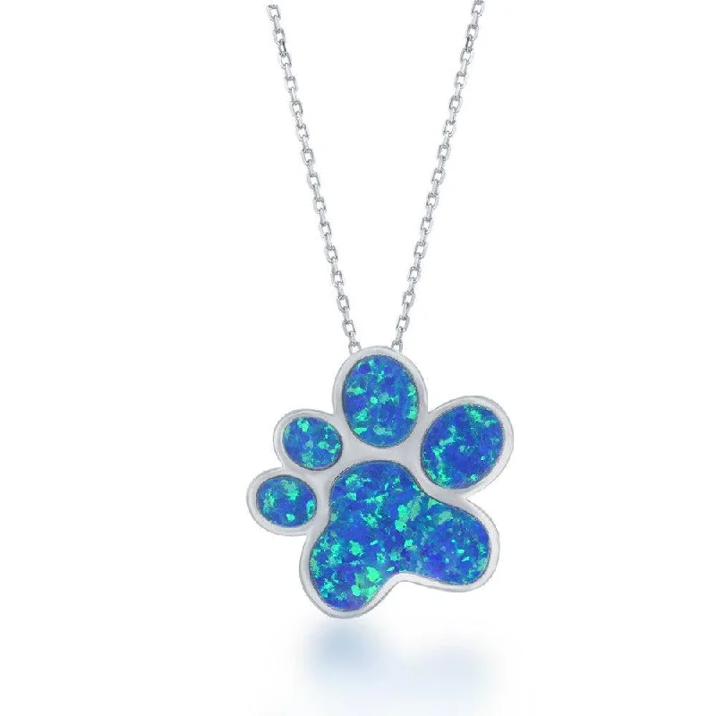 Necklaces and pendants with leaf-shaped designs for an earthy, organic feel-Sterling Silver Blue Inlay Opal Paw Print Pendant