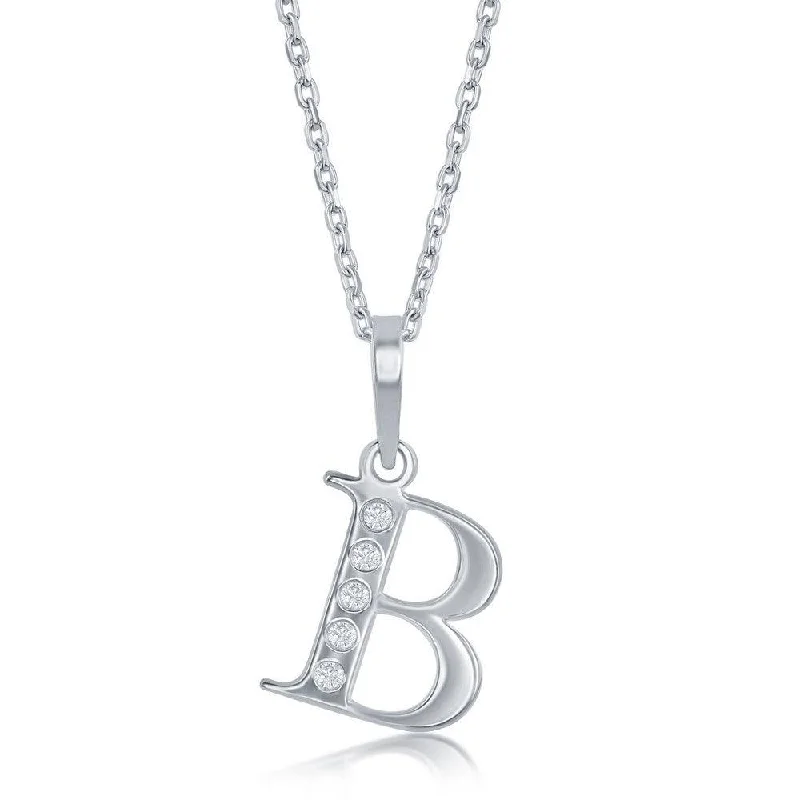 Best necklaces and pendants with intertwined designs for a symbol of unity-Sterling Silver Diamond "B" Initial Pendant Chain