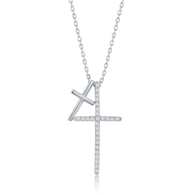 Best necklaces and pendants with rose gold for a warm and romantic appeal-Sterling Silver Double Cross Cubic Zirconia Necklace