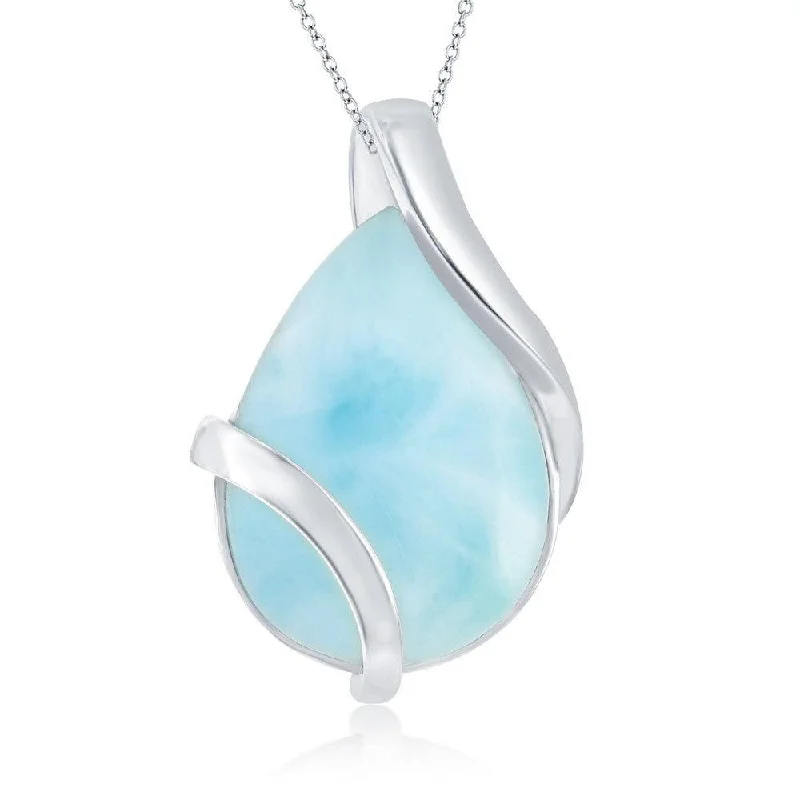 Necklaces and pendants with custom engravings for a personal, meaningful gift-Sterling Silver Large Pear-Shaped Larimar Pendant