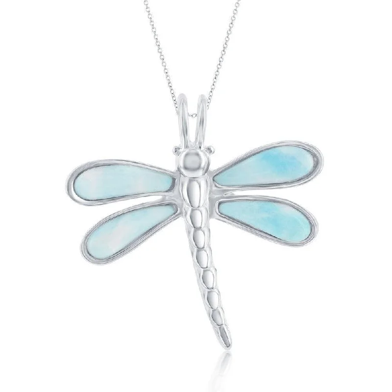 Best necklaces and pendants with glowing moonstone for an ethereal glow-Sterling Silver Larimar Dragonfly Pendant