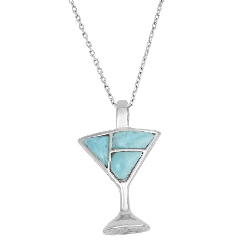 Beautiful necklaces and pendants with diamond-encrusted designs for maximum sparkle-Sterling Silver Larimar Martini Glass Pendant