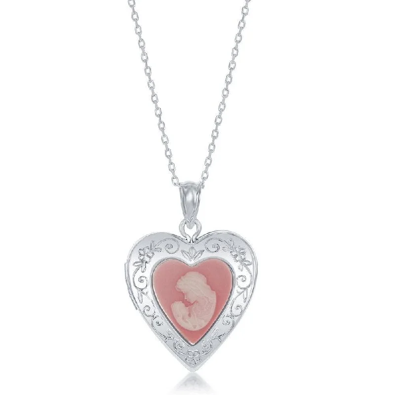 Personalized necklaces and pendants with name engravings for a custom touch-Sterling Silver Mother and Child Cameo Heart Locket