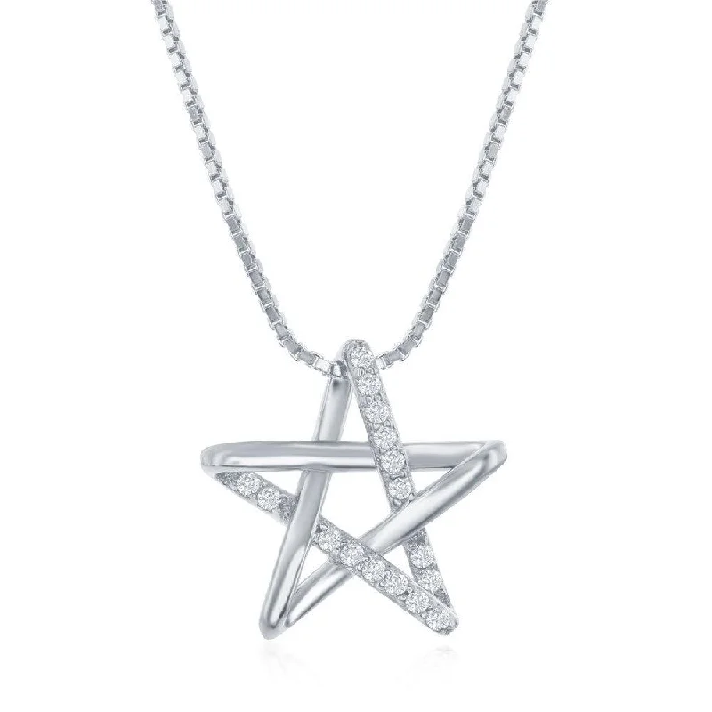 Best necklaces and pendants with heart-shaped lockets for a sentimental keepsake-Sterling Silver Rhodium Plated Cubic Zirconia Star Necklace