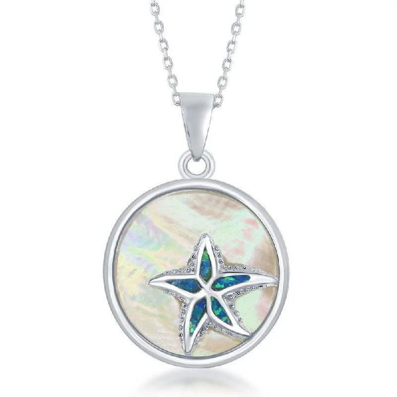 Necklaces and pendants with lotus flower designs for a spiritual, peaceful vibe-Sterling Silver Round MOP with Starfish Pendant