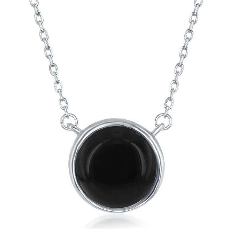 Personalized necklaces and pendants with coordinates for a meaningful location-based gift-Sterling Silver Round Onyx Bezel Set Necklace