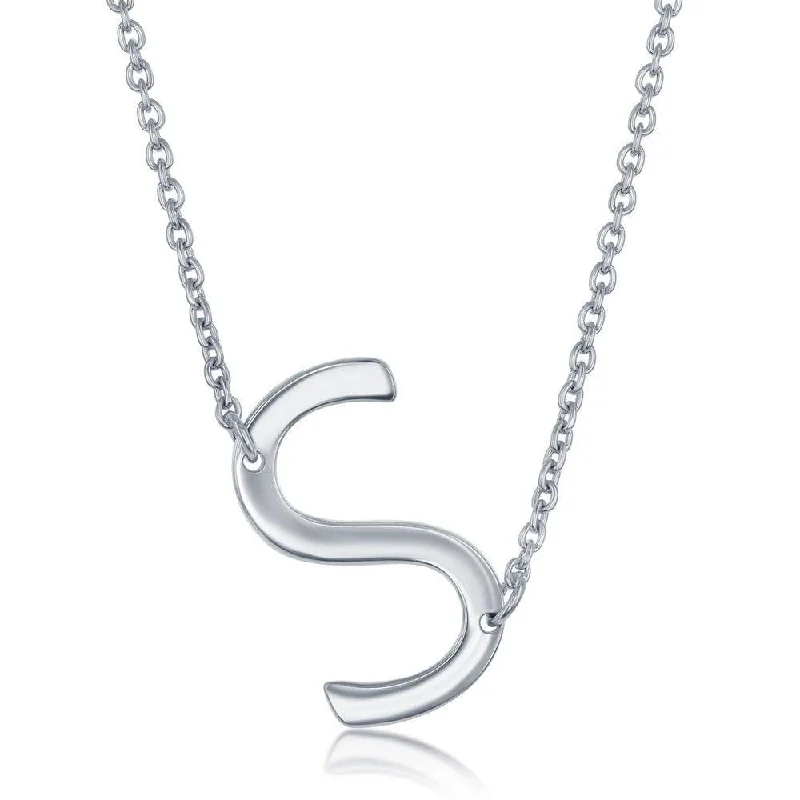 Stunning necklaces and pendants with chakra stones for healing and balance-Sterling Silver Sideways S Initial Necklace