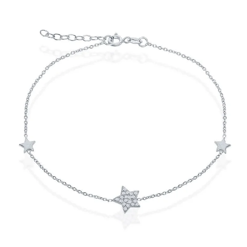 Best necklaces and pendants with zodiac signs for a celestial, astrology-inspired vibe-Sterling Silver Small Shiny with Center CZ Star Anklet