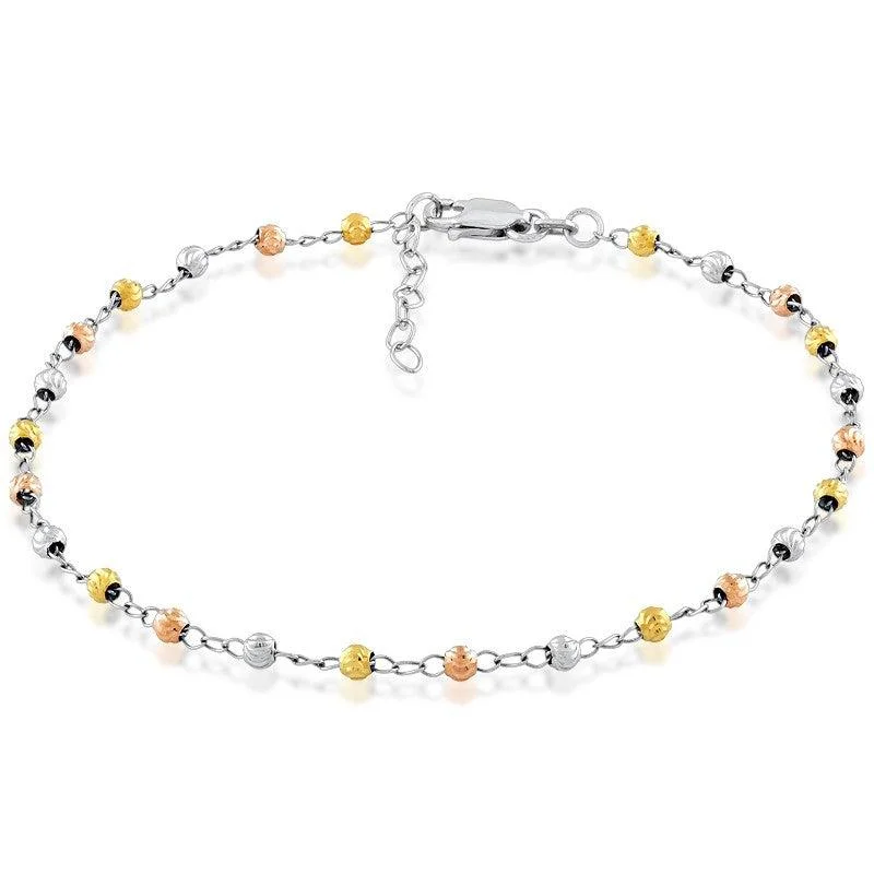 Best necklaces and pendants with floral designs for a feminine and elegant feel-Sterling Silver Tri Color Thin Diamond Cut Anklet