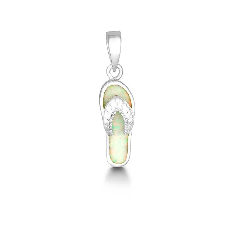 Best necklaces and pendants with butterfly wings for a delicate, graceful style-Sterling Silver White Inlay Opal Flip-Flop Pendant