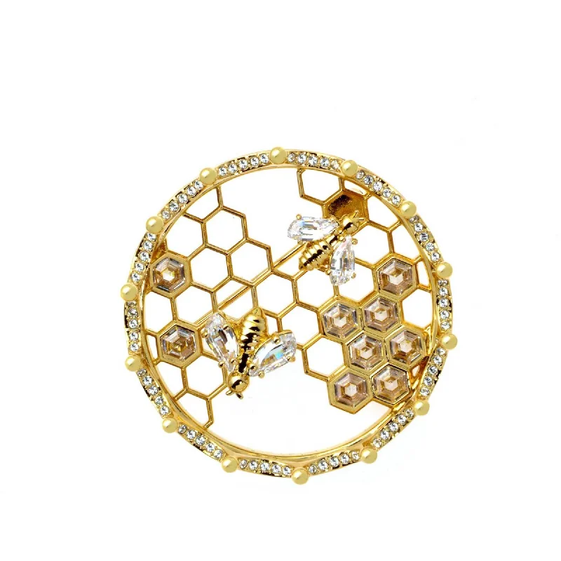 Best necklaces and pendants with matching earrings for a coordinated, elegant look-Swarovski Women's Brooch - Bee A Queen Yellow Gold White Crystal Honeycomb | 5501079