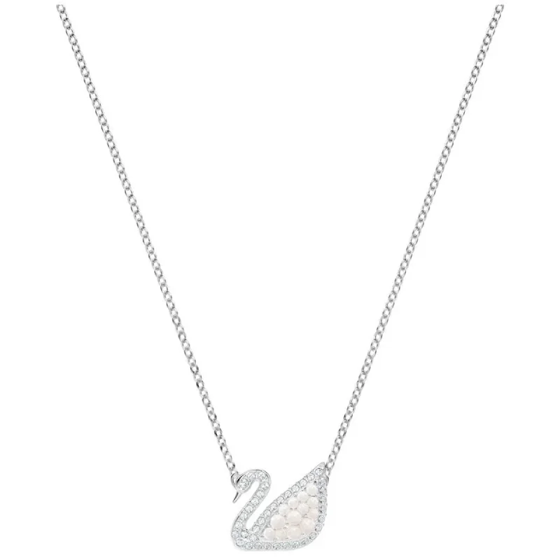 Best necklaces and pendants with art deco elements for a vintage, glamorous design-Swarovski Women's Necklace - Iconic Swan Crystal Pearl Rhodium Plated | 5416605