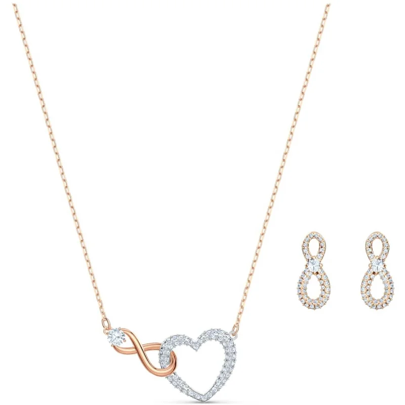 Necklaces and pendants with angel wing motifs for a spiritual, meaningful design-Swarovski Women's Necklace Set - Swarovski Infinity Heart Rose Gold | 5521040