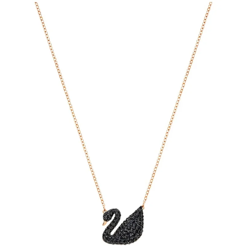 Simple necklaces and pendants with bar pendants for a sleek modern design-Swarovski Women's Pendant with Chain - Iconic Swan Black and Rose Gold | 5204134